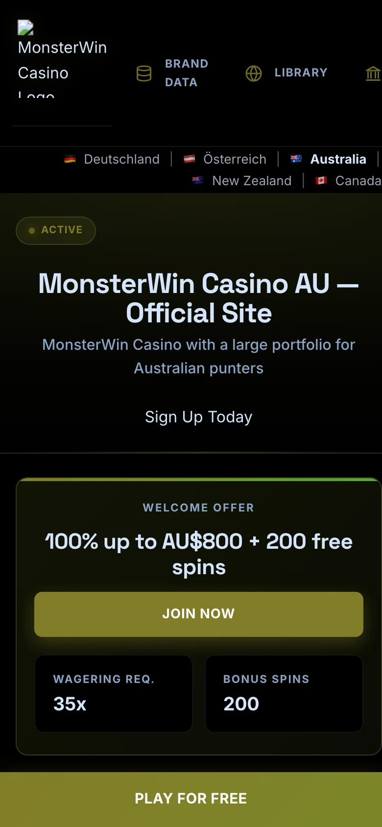 MonsterWin Casino mobile lobby screenshot