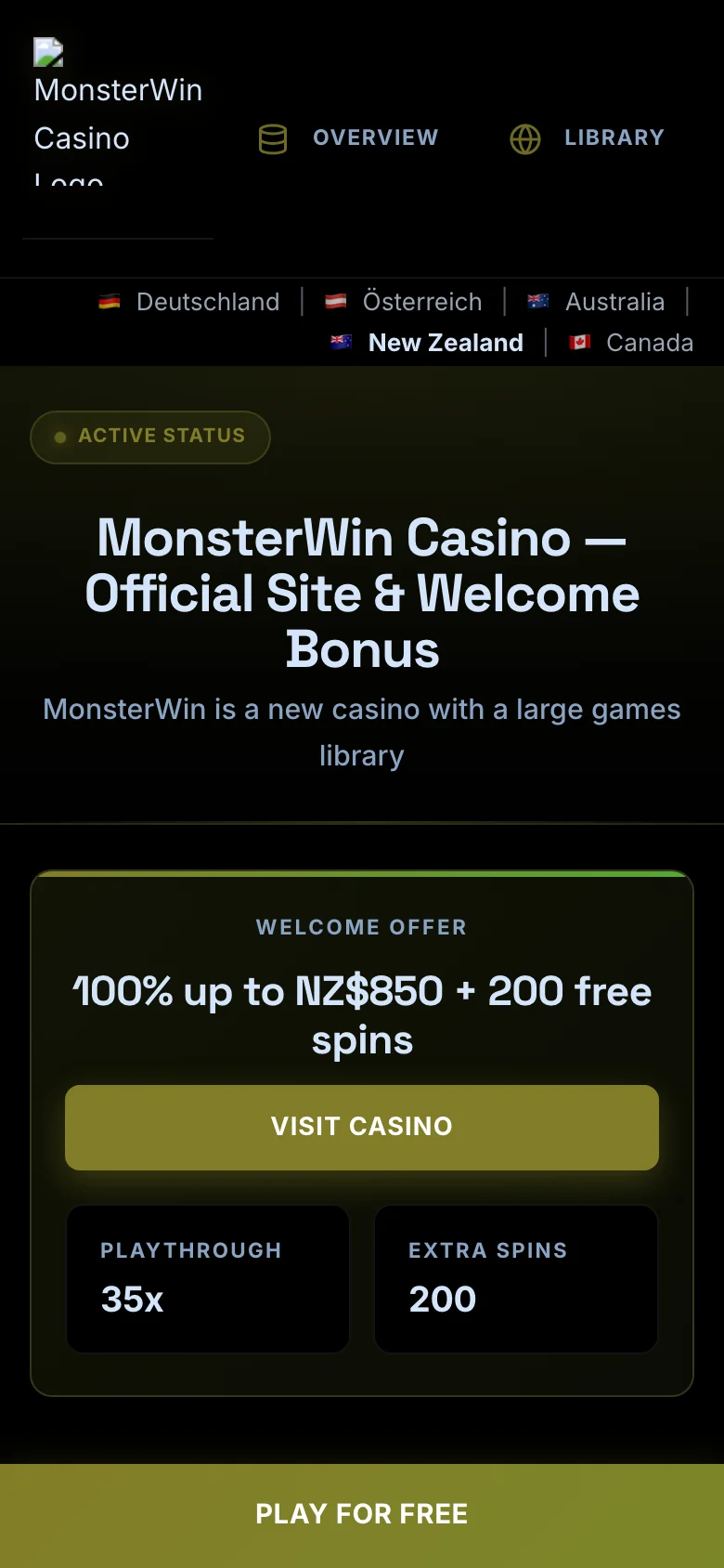 MonsterWin Casino mobile lobby screenshot
